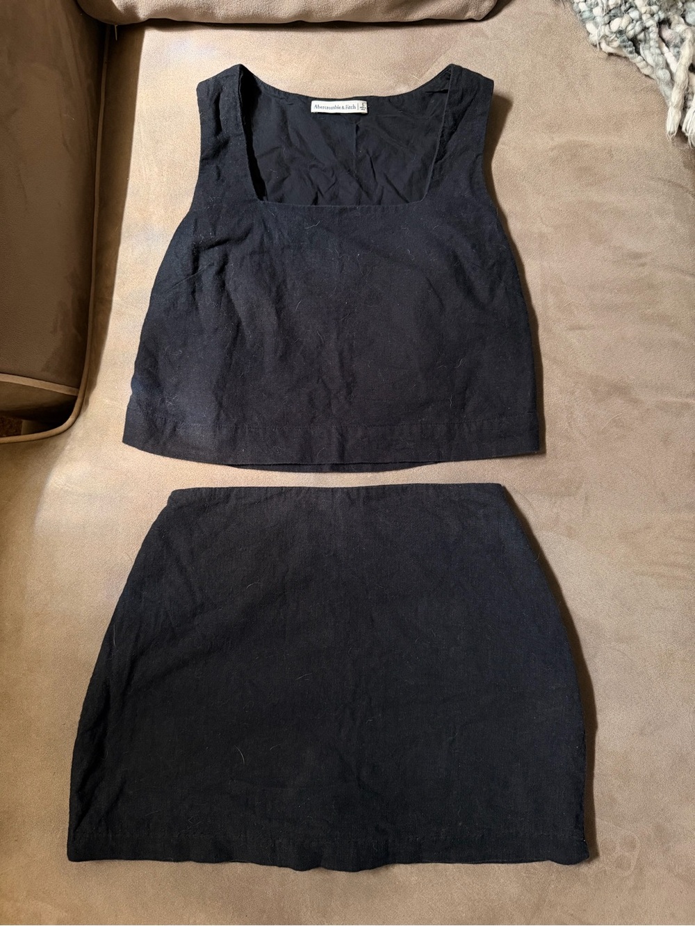 Abercrombie & Fitch Black Cotton Linen Blend Tank and Skirt Set